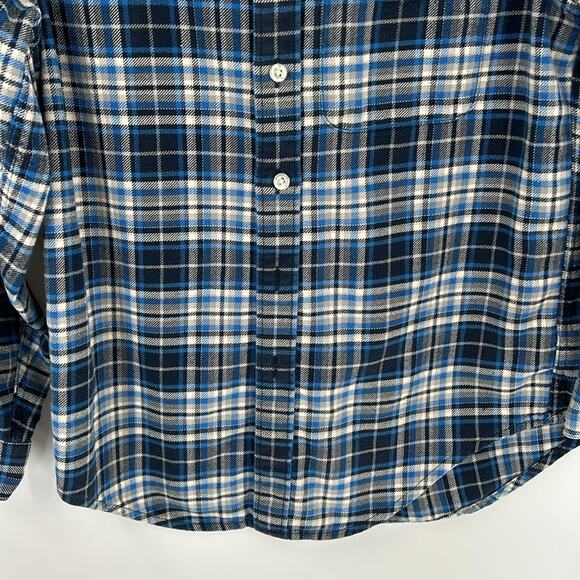 Lands'End Boys Blue & White Plaid Long Sleeve Button Up Flannel Shirt Size Med - Picture 2 of 14